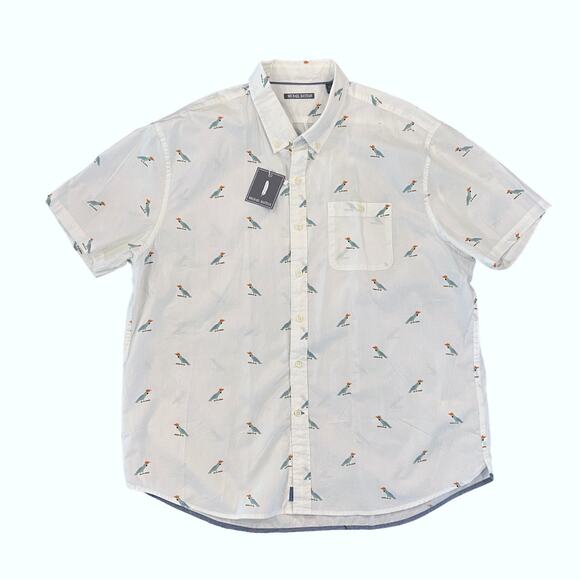 NWT Michael Bastian Men's White W/Parrot Print Short Sleeve Button Shirt - XXL - Picture 1 of 7